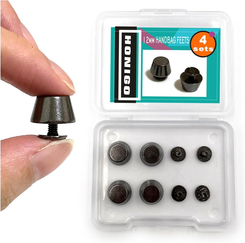 honigo 4 Pack Gun Black Rivets Stud Handbag Purse Feet 1/2 inch Flat Head Metal Solid Brass Studs Screw Back Feet 12mm Buckle Spikes Leathercraft for Leather Bag Totes DIY Craft - Image 1